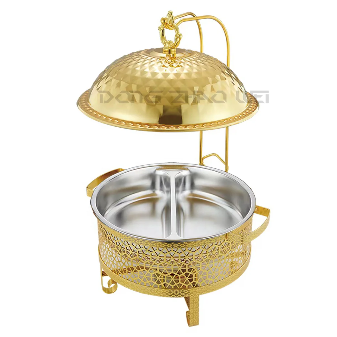 8L Gold Double Basin Large Stainless Steel Gold Round Hanging Food Warmer Chafing Dish Buffet