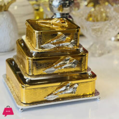 Elegant Golden Square Nuts and Candy or Food Storage Container with Lid 3-Piece