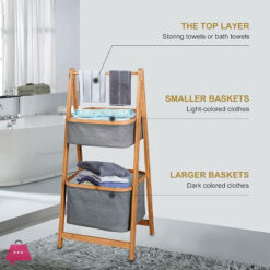 Folding Bamboo Two &Amp; Three-Tier Storage Basket