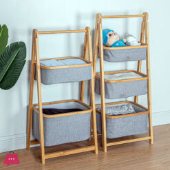 Folding Bamboo Two &Amp; Three-Tier Storage Basket
