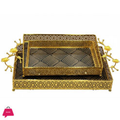 Gold Metal Serving Storage Luxury Elegant Household Tray 2 Pieces