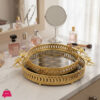 Round Metal Mirror Makeup Tray Jewelry Trinket Tray Cosmetic Perfume Tray for Dresser Bathroom Bedroom Countertop Organizer Tray 2PC