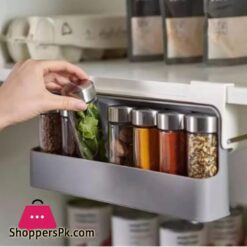 Kitchen Under Shelf Drawer Spice Rack With 6 Seasoning Bottles Under Shelf Spice Rack