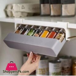 Kitchen Under Shelf Drawer Spice Rack With 6 Seasoning Bottles Under Shelf Spice Rack