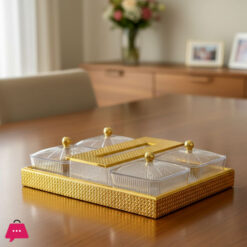 Acrylic And Gold Snack Dry Fruit And Tissue Box