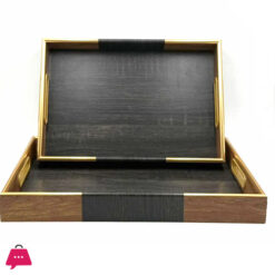 Acrylic Rectangular Wooden Textures Serving Tray With Gold Handles 2-Piece