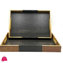 Acrylic Rectangular Wooden Textures Serving Tray With Gold Handles 2-Piece