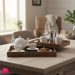 Acrylic Rectangular Wooden Textures Serving Tray with Gold Handles 2-Piece