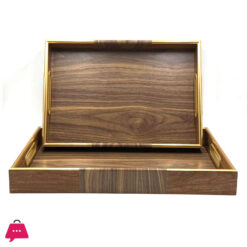 Acrylic Rectangular Wooden Textures Serving Tray With Gold Handles 2-Piece