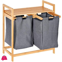 Bamboo Laundry Hamper With Dual Compartments Wooden Bamboo Laundry Cabinet For Bathroom
