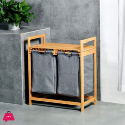 Bamboo Laundry Hamper With Dual Compartments Wooden Bamboo Laundry Cabinet For Bathroom