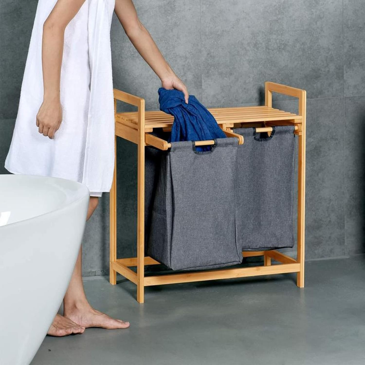 Bamboo Laundry Hamper With Dual Compartments Wooden Bamboo Laundry Cabinet For Bathroom 11 Bamboo Laundry Hamper With Dual Compartments Wooden Bamboo Laundry Cabinet For Bathroom
