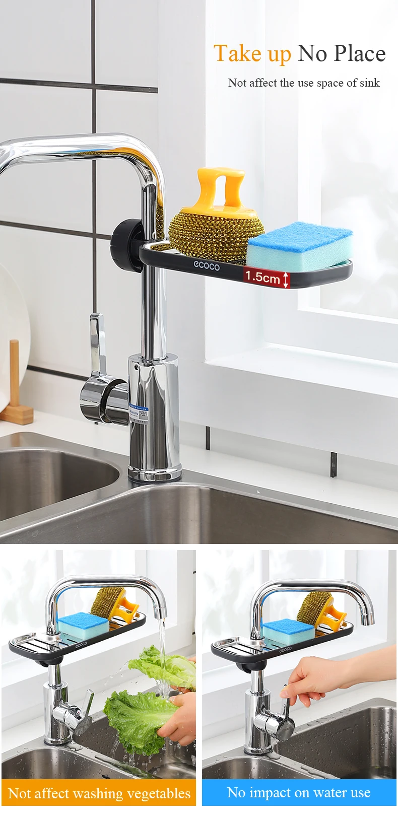 Ecoco Kitchen Faucet Drain Rack Sink Draining Basket