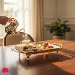 Elegant Golden Rectangular Serving Tray with Textured Porcelain Platter