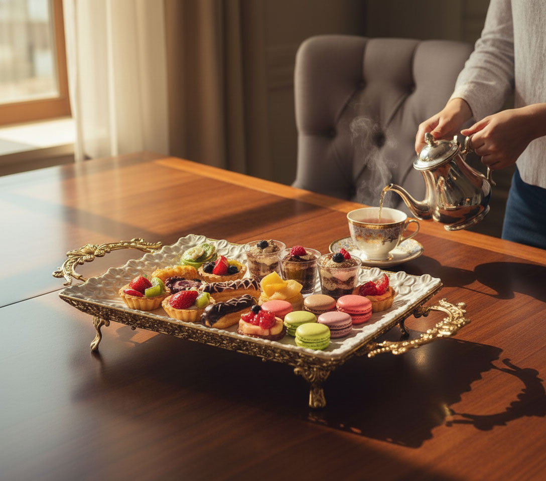 Elegant Golden Rectangular Serving Tray With Textured Porcelain Platter 8 Elegant Golden Rectangular Serving Tray With Textured Porcelain Platter