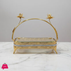 Exquisite Golden Lotus Decorative Serving Platter with Crystal Accents