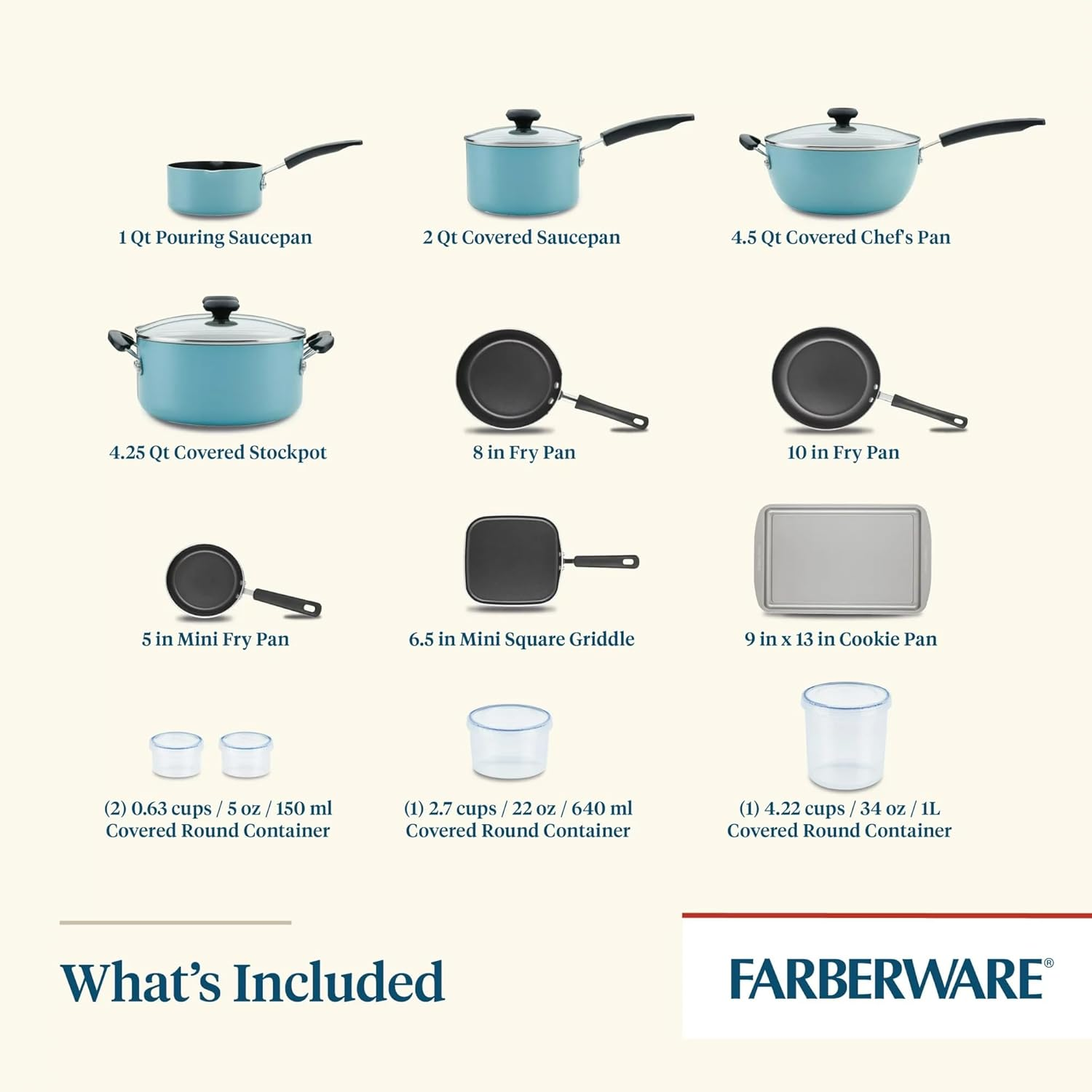 Farberware Cookstart Non-Stick Pots And Pans Set Induction Safe Cookware Set 20-Piece