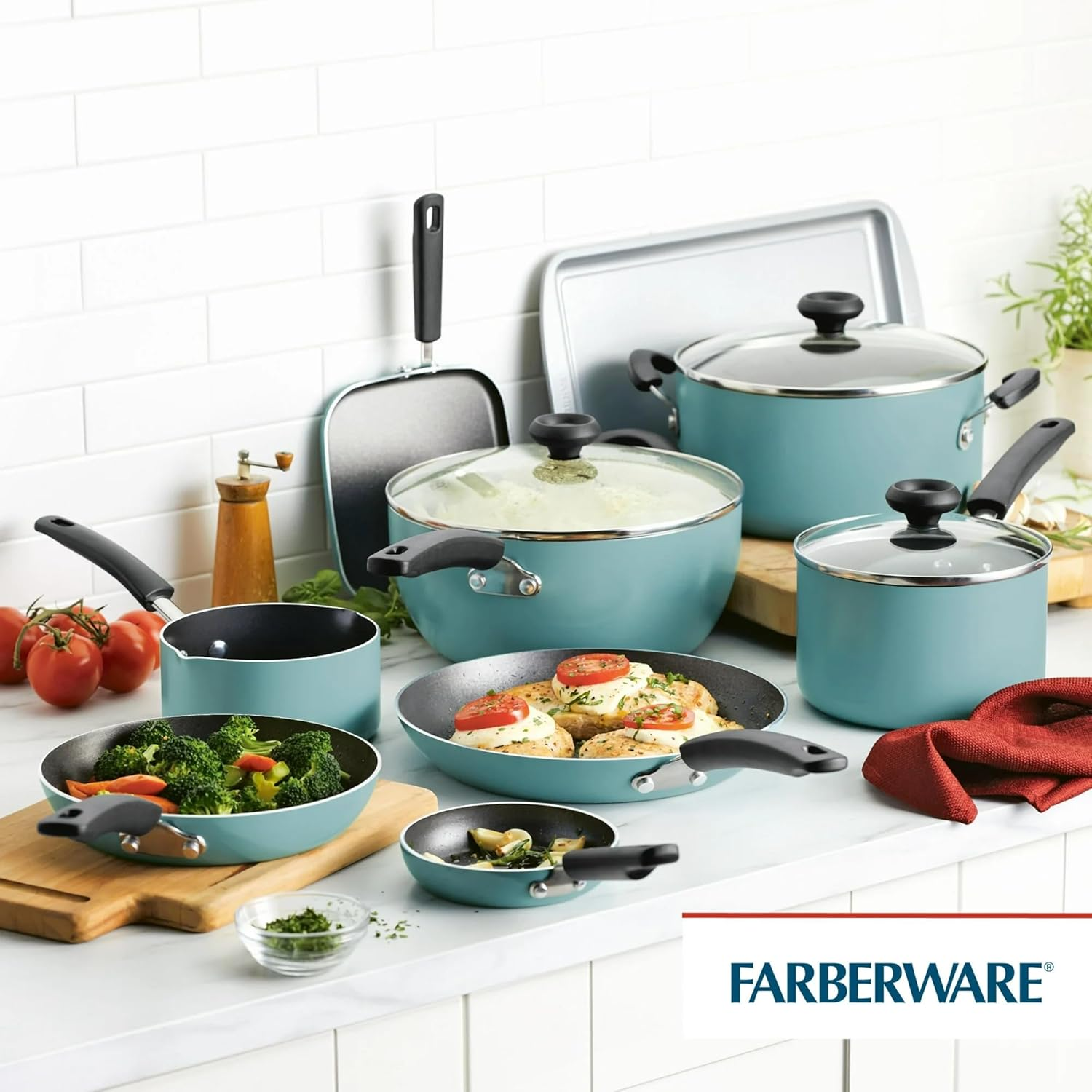 Farberware Cookstart Non-Stick Pots And Pans Set Induction Safe Cookware Set 20-Piece 13 Farberware Cookstart Non-Stick Pots And Pans Set Induction Safe Cookware Set 20-Piece