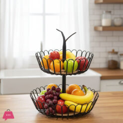 Fruit Stand Vegetables Basket Counter Top Fruit Basket Bowl Storage for Kitchen Metal Basket 2 Tier