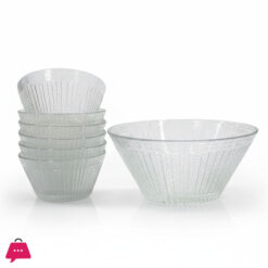 Glass Bowl Set 6+1 Pcs Striped Greek Pattern
