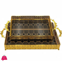 Gold Metal Serving Storage Luxury Elegant Household Tray 2 Pieces