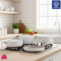 korkmaz Linea Plus Cookware Set-Vanilla 7Pcs A2620-1