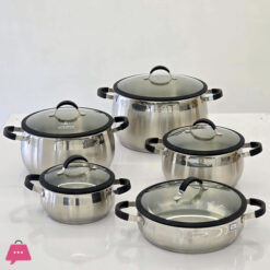 Life Smile Induction Bottom, Silicone Handles &Amp; Glass Lids Stainless Steel 18/10 Cookware 10 Pieces