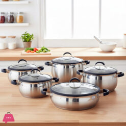 Life Smile Induction Bottom, Silicone Handles & Glass Lids Stainless Steel 18/10 Cookware 10 Pieces