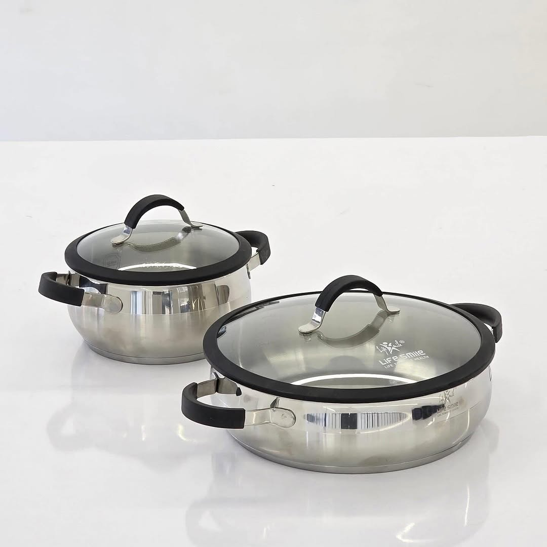 Life Smile Induction Bottom, Silicone Handles &Amp; Glass Lids Stainless Steel 18/10 Cookware 10 Pieces