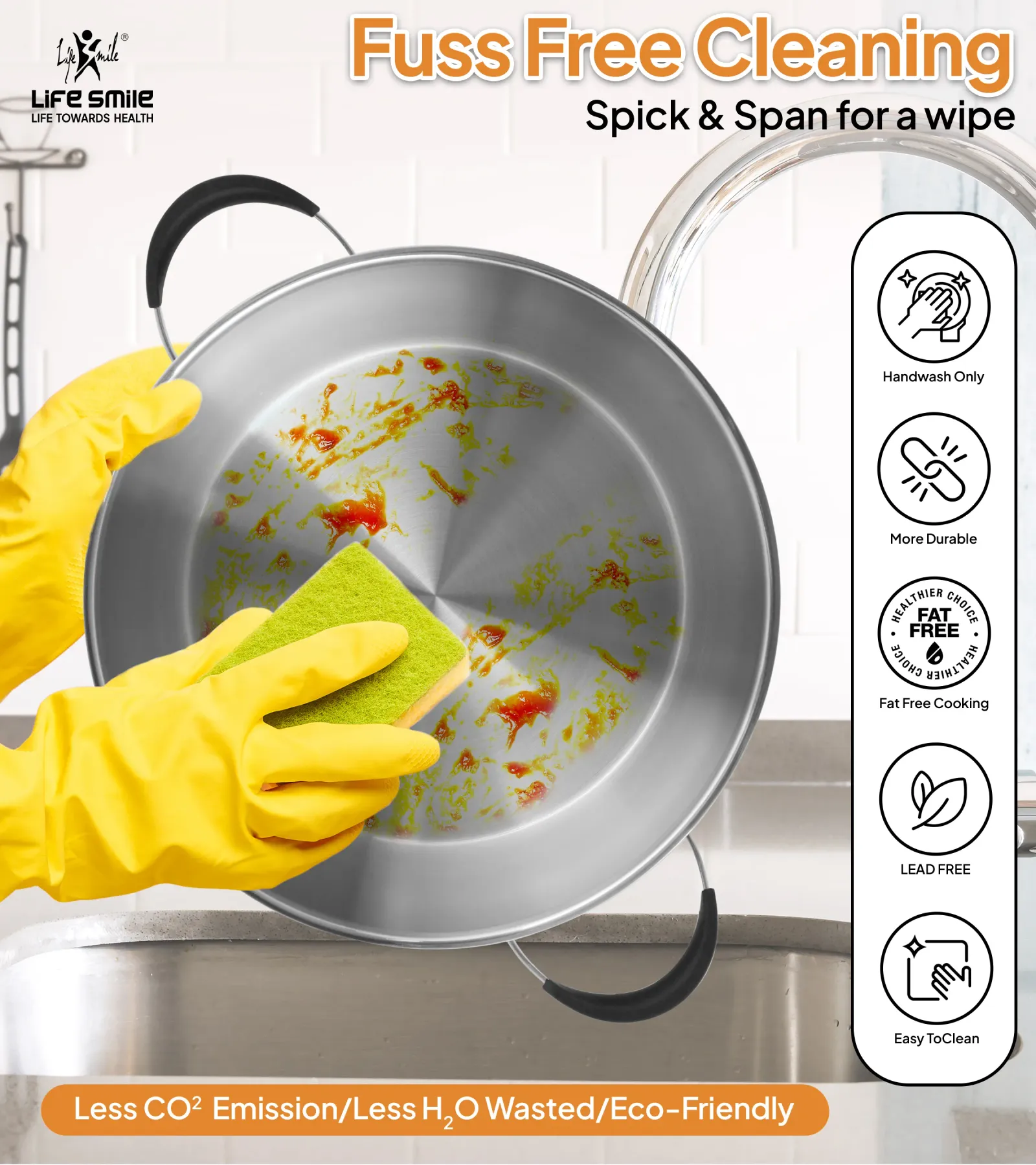 Life Smile Induction Bottom, Silicone Handles &Amp; Glass Lids Stainless Steel 18/10 Cookware 10 Pieces