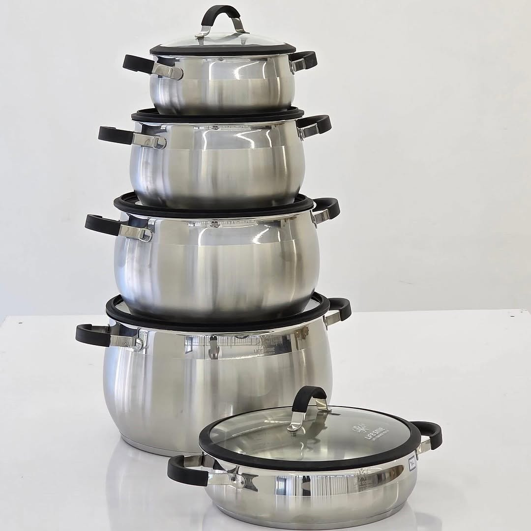 Life Smile Induction Bottom, Silicone Handles &Amp; Glass Lids Stainless Steel 18/10 Cookware 10 Pieces