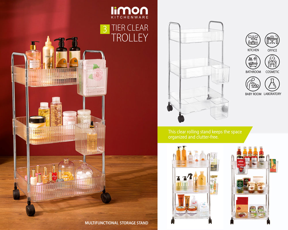 Limon 3 &Amp; 4 Tier Clear Acrylic Smart Trolley 17 Limon 3 &Amp; 4 Tier Clear Acrylic Smart Trolley