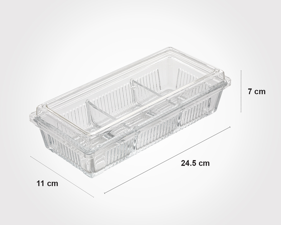 Limon 3 Divided Multi-Purpose Glass Tray With Acrylic Lid