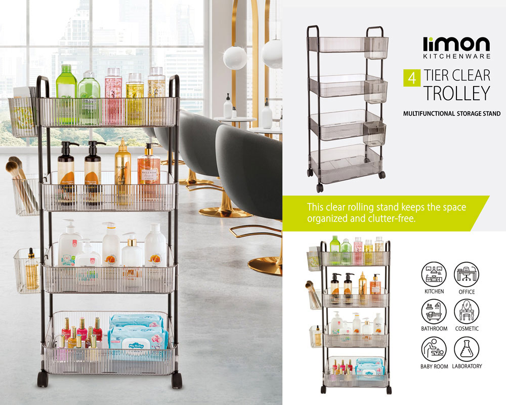 Limon 3 &Amp; 4 Tier Clear Acrylic Smart Trolley