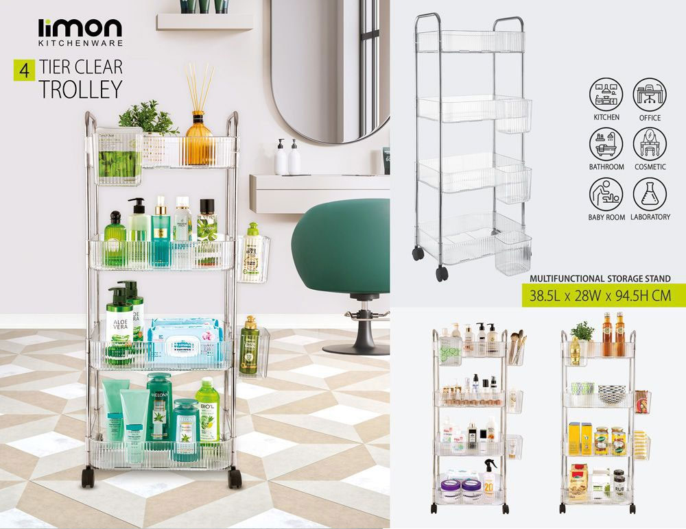 Limon 3 &Amp; 4 Tier Clear Acrylic Smart Trolley