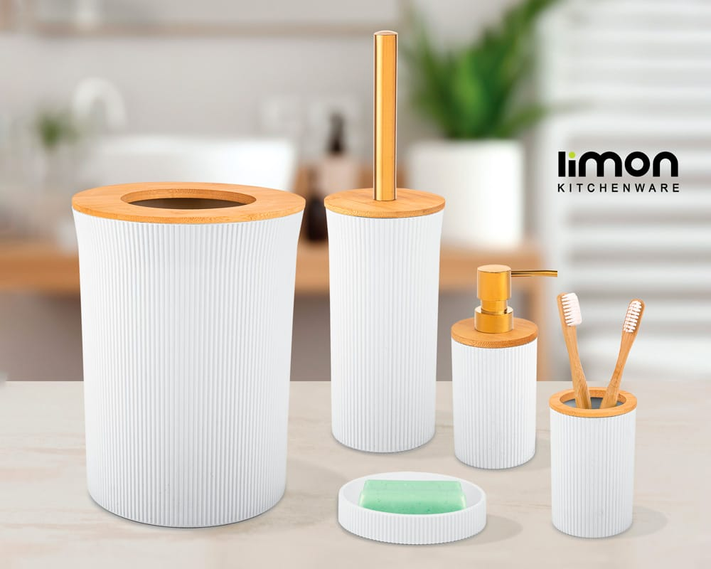 Limon Bamboo Lid Bathroom Set Of 5 7 Limon Bamboo Lid Bathroom Set Of 5