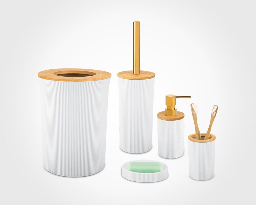 Limon Bamboo Lid Bathroom Set Of 5