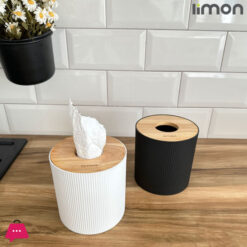 Limon Cylindrical Wood Top Tissue Box