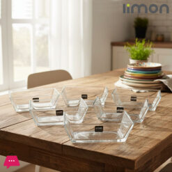 Limon Rectangle Dessert Glass Bowl Pack of 6 Pcs 200ml Iran Made