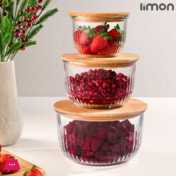 Limon Round Glass Bowl With Bamboo Lid Microwave Safe