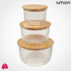 Limon Round Glass Bowl With Bamboo Lid Microwave Safe