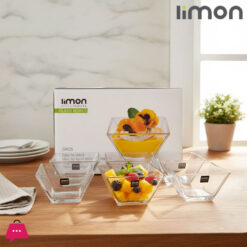 Limon Square Glass Bowl Pack of 6 Pcs 200ml Iran Made