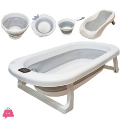Newborn To Toddler Collapsible Baby Bath Tub Set With Bucket And Spoon 5 In 1