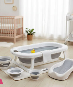 Newborn to Toddler Collapsible Baby Bath Tub Set with Bucket and Spoon 5 in 1