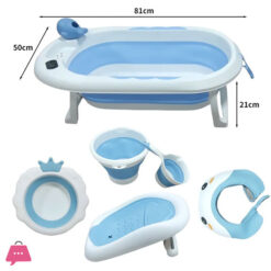 Newborn to Toddler Collapsible Baby Bath Tub Set with Bucket and Spoon 6 in 1