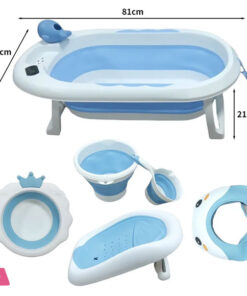 Newborn to Toddler Collapsible Baby Bath Tub Set with Bucket and Spoon 6 in 1