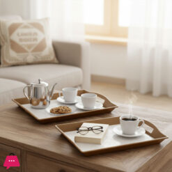 Non-Slip Leather Serving Plastic Tray Rectangle With Handle For Use Of Kitchenware Home