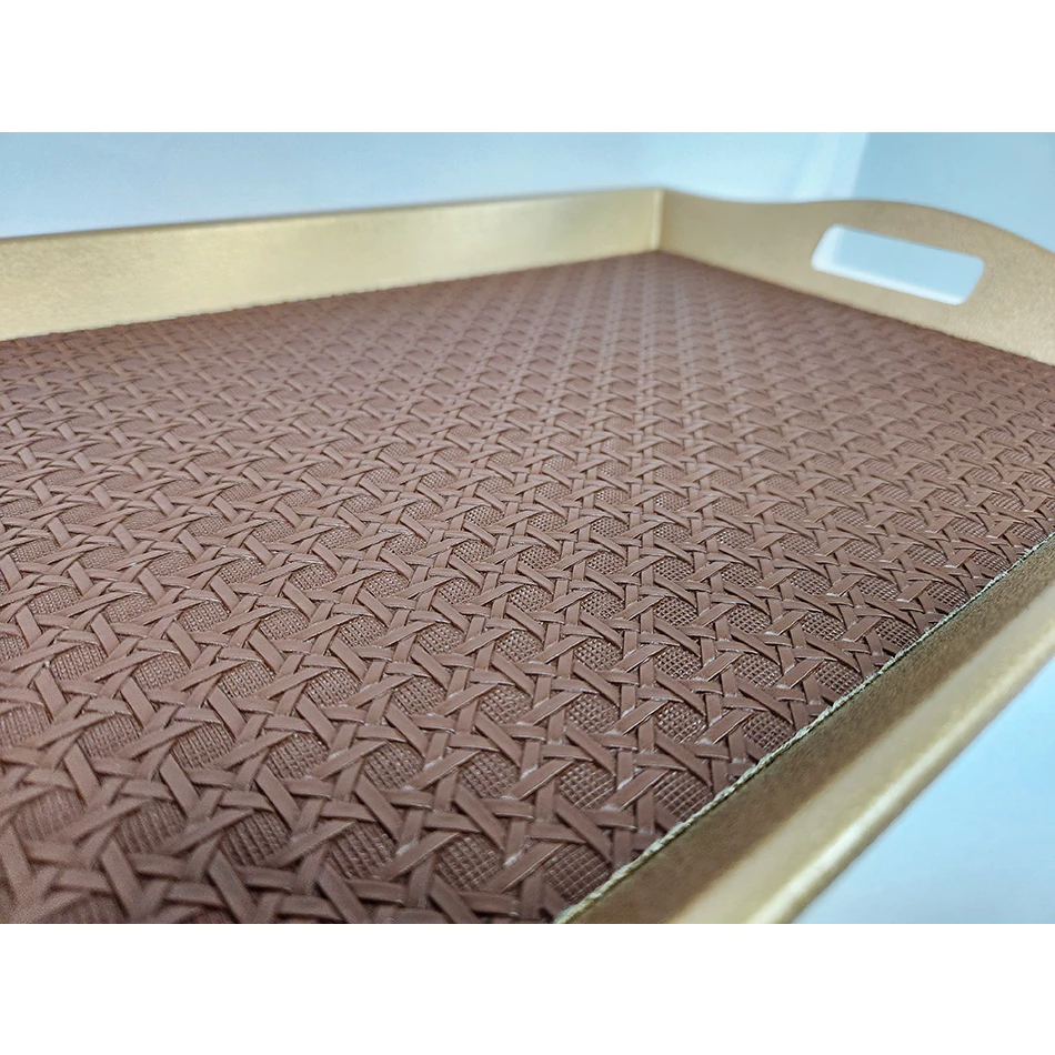 Non-Slip Leather Serving Plastic Tray Rectangle With Handle For Use Of Kitchenware Home