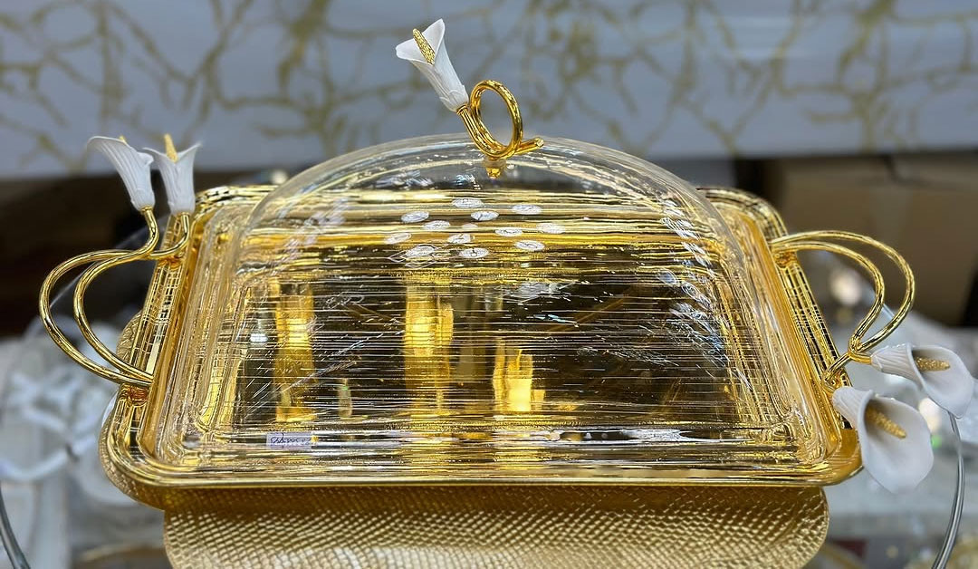 Orchid Flower Rectangle Serving Plate With Acrylic Lid And Ornate Gold Handles 7 Orchid Flower Rectangle Serving Plate With Acrylic Lid And Ornate Gold Handles
