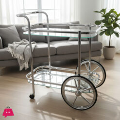 Silver Brass and Glass Bar Cart Mini Bar Tea Trolley Rectangular